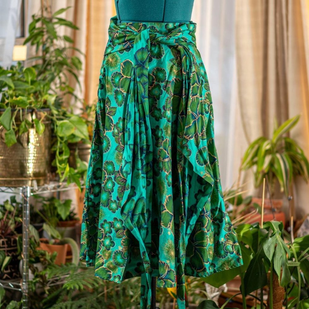 Handmade Dress Green Floral Convertible Size Small - Picture 3 of 4